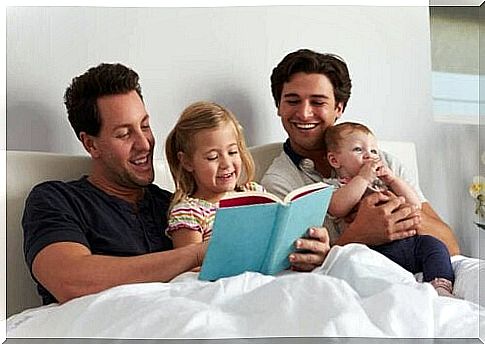 Parents reading a story.