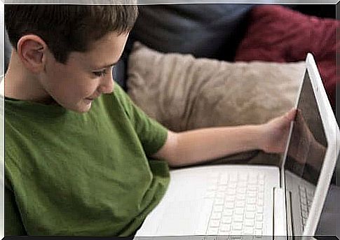 a child in front of a computer on the internet