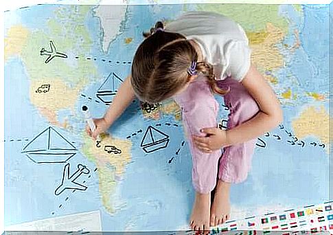 Little girl planning her trip