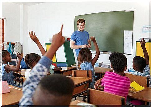 Children with a teacher.