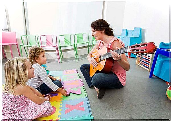 Two children listening to a song.