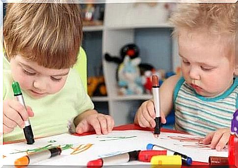 Children drawing doodles.