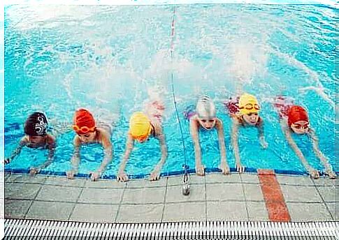 children at swimming pool