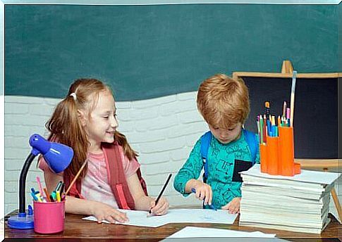 Children doing their homework at school.